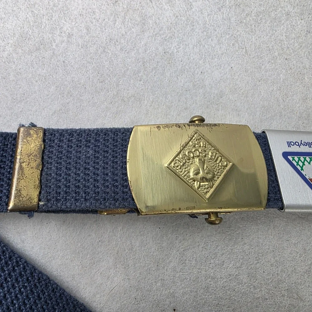 Vintage Cub Scouts Web Belt Brass Buckle w/ 9 Sports Academics Belt Loops USA